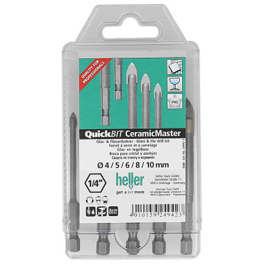 Heller Tools QuickBit CeramicMaster, 1/4"-Sechskantschaft,  Satz Ø 4/5/6/8/10 mm 24942