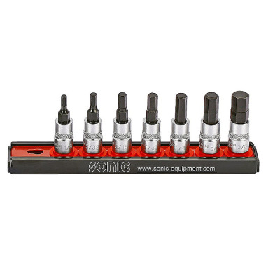 Sonic Bit socket set 1/4’’, Hex (SAE) on rail 7 pieces 100702