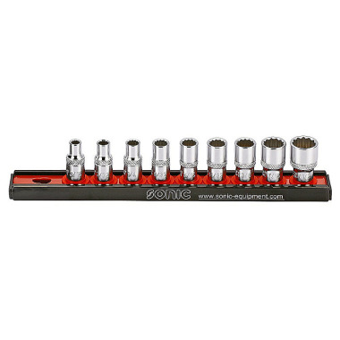 Sonic Socket set 1/4’’, (SAE) on rail 9 pieces 100901