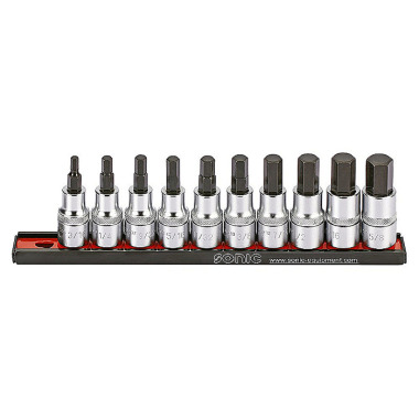 Sonic Bit socket hex set (SAE) on rail 1/2’’, 10 pieces 301002