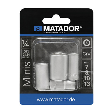 MATADOR Socket Set, 6 pt. 6,3 (1/4) 7-8-10-13 2075 9040