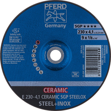 PFERD Grinding disc E 230-4.1 CERAMIC SGP STEELOX 62100230