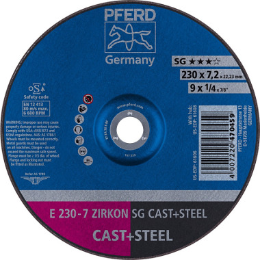 PFERD Grinding disc E 230-7 ZIRKON SG CAST+STEEL 62223628