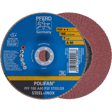 PFERD POLIFAN flap disc PFF 180 A 40 PSF STEELOX 67644185