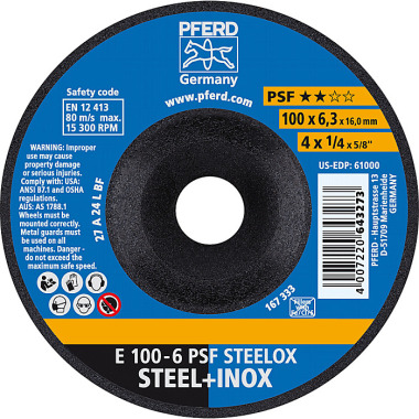 PFERD Grinding disc E 100-6 PSF STEELOX/16.0 62010720