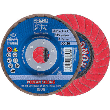 PFERD POLIFAN flap disc PFC 115 CO-FREEZE 36 SGP STRONG INOX 67789015