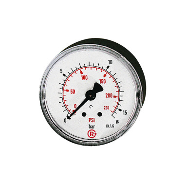 Riegler Standard pressure gauge, rear centric, G 1/4, 0 - 2.5 bar/36 psi 101222