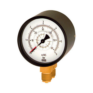 Riegler Differential pressure gauge, 2x G 1/2 bottom, parallel, 0 - 1.0 bar, Ø 100 102578