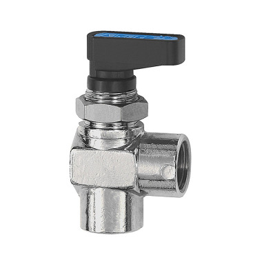 Riegler Angle mini ball valve, panel mounting, MS chrome-plated, G 3/8 IG 103362