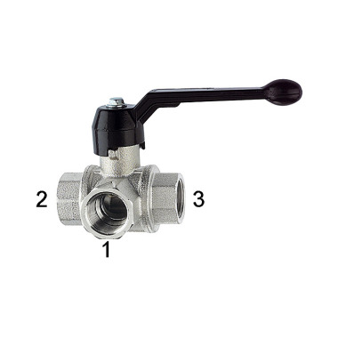 Riegler 3-way ball valve, Standard, L-hole, nickel-plated brass, Rp 1/4 103375