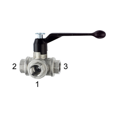 Riegler 3-way ball valve, L-hole, nickel-plated brass, Rp 3/8, DN 10 103384