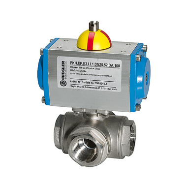 Riegler Stainless steel ball valve, Pneumat. actuation drive, L-hole 103617