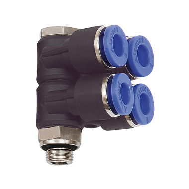 Riegler L-multiple distributor »Blue Series«, 4-way, rotatable, G 1/8 a. Ø6mm 109695