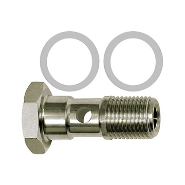 Riegler Hollow screw, PTFE sealing ring, single, G 3/8, stainless steel 1.4404 110446