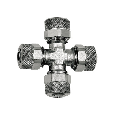 Riegler Cross connection, for hose 6/4 mm, SW 8, nickel-plated brass 110637