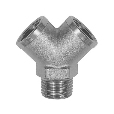 Riegler Distributor, 2-way, R 1/2 AG, outlets 2 x G 1/2 IG, nickel-plated brass. 112599