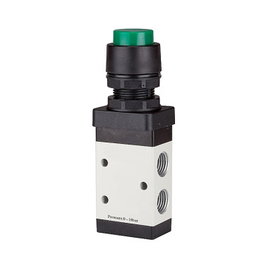 Riegler 3/2-way valve, manual »M3«, push button, NC, monost., G1/4, green 115999