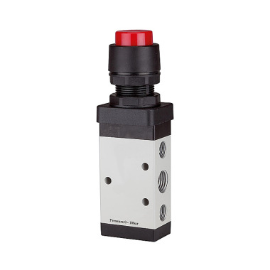 Riegler 5/2-way valve, manual »M5«, push button, monostable, G 1/8, red 116001