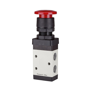 Riegler 3/2-way valve, manual »M3«, mushroom button, NC, monost., G 1/4, red 116010