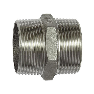 Riegler Double thread nipple, hexagon, R 1/4, SW 15, stainless steel 1.4408 125662