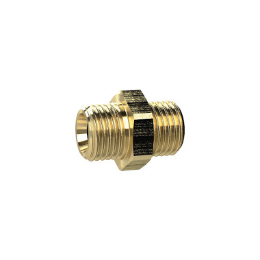 Riegler Double threaded nipple, Cyl., G 1/8 o., G 1/8 o., AF 14, Brass 131744