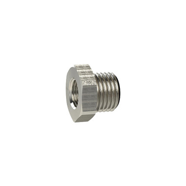 Riegler Short reducing nipple, G 3/8 a., G 1/4 i., SW 19, nickel-plated brass. 134712