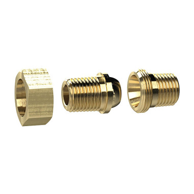 Riegler Rem. double threaded nipple, con. sealing, R 1/8 o.,R 1/4 o.Brass 136113