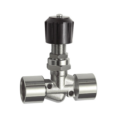 Riegler Needle valve, nickel-plated brass, for panel mounting, IG/IG, Rp 1/8, DN 4 136230