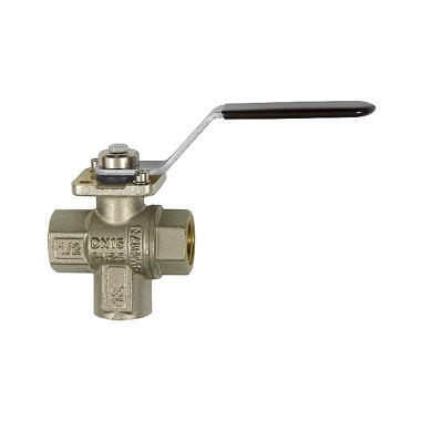 Riegler 3-way ball valve, nickel-plated brass, bottom connection, T-bore, Rp 3/4 136337