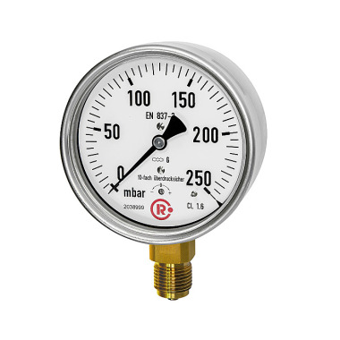 Riegler Capsule pressure gauge, CrNi steel, G 1/2 bottom, 0 - 40 mbar, Ø 100 199275