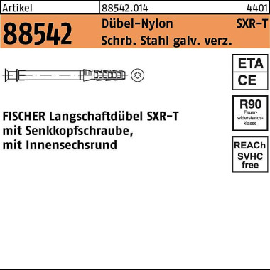 Fischer Rahmendübel R 88542 SXR 1 0x160 T Schraube Sta verz ./Dübel-Nylon 50St. FISCH ER 885420140100160