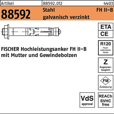 Fischer Hochleistungsanker R 8859 2 FH II 24/100 B Stahl ga lv.verz. 5St. FISCHER 885920120240100