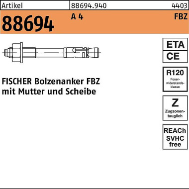 Fischer Bolzenanker R 88694 FBZ 1 6/25 A 4 20 Stück FISCHER 886949400160025