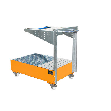 BAUER Mobile drip tray with perforated plate wall LPW 200-4, painted, yellow-orange 4447-61-0000-1