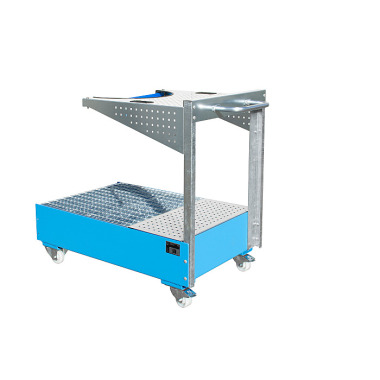 BAUER Mobile sump tray with perforated panel wall LPW 200-4, painted light blue 4447-61-0000-3