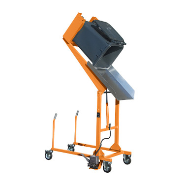 BAUER Waste bin tipping station MKS-F, painted RAL 2000 yellow-orange 4476-07-0000-1