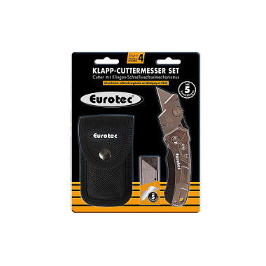 Eurotec Folding cutter knife set - including 5 spare blades and belt pouch 800408