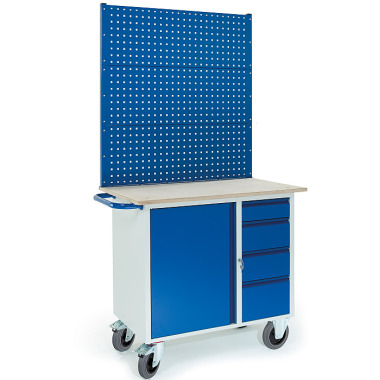 ROLLCART Werkstattwagen mit 4 Schubladen 1 Stahlschrank, Ladefläche LxB: 1000x600 mm, Tragkraft: 400 kg 07-4361