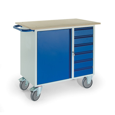 ROLLCART Werkstattwagen mit 6 Schubladen 1 Stahlschrank, Ladefläche LxB: 1000x600 mm, Tragkraft: 400 kg 07-4365