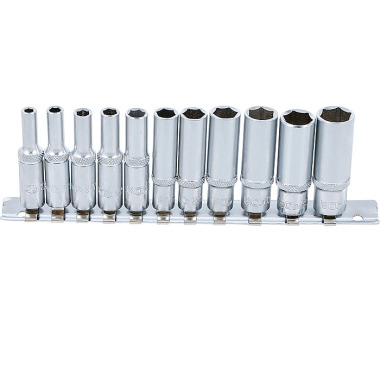 BGS Socket Set, Hexagon, deep | 6.3 mm (1/4”) Drive | 4 - 13 mm | 11 pcs. 2221