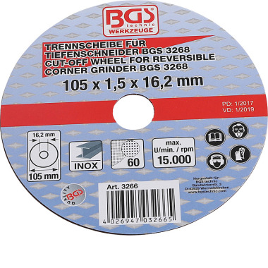 BGS Cutting Disc for BGS Reversible Corner Grinder | Ø 105 x 1.5 x 16.2 mm 3266