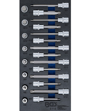 BGS Tool Tray 1/3: Bit Socket Set | 12.5 mm (1/2”) | Spline (for XZN) | 22 pcs. 4118