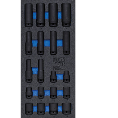 BGS Tool Tray 1/3: Impact Sockets Hexagon | 12.5 mm (1/2”) | 10 - 24 mm | 20 pcs. 4130