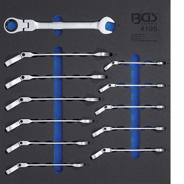 BGS Tool Tray 2/3: Ratchet Combination Wrench Set | adjustable | 8 - 19 mm | 12 pcs. 4195