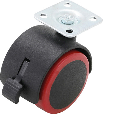 BGS Double Castor Wheel with Brake | red/black | 50 mm 80338