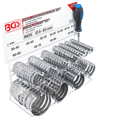 BGS Hose Clamp Set | Stainless | on Display Board | 111 pcs. 8095