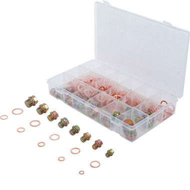 BGS Oil Drain Plug Screws and Copper Seal Ring Assortment | 534 pcs. 8118