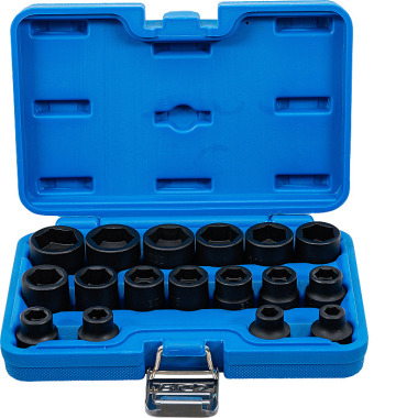 BGS Impact Socket Set, Hexagon, extra flat | 12.5 mm (1/2”) Drive | 8 - 24 mm | 17 pcs. 9286