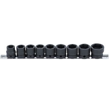 BGS Impact Socket Set, Hexagon, extra flat | 12.5 mm (1/2”) Drive | 13 - 24 mm | 9 pcs. 9551