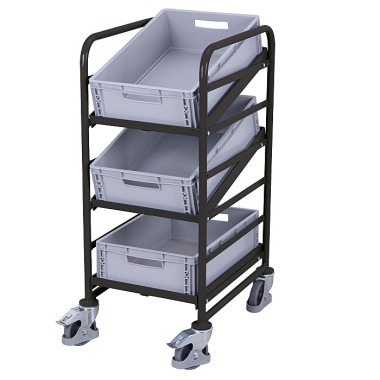 VARIOfit Euro box trolley with 3 plastic crates External dimensions: 520 x 665 x 1,160 mm (W/D/H) sw-610.102/AG